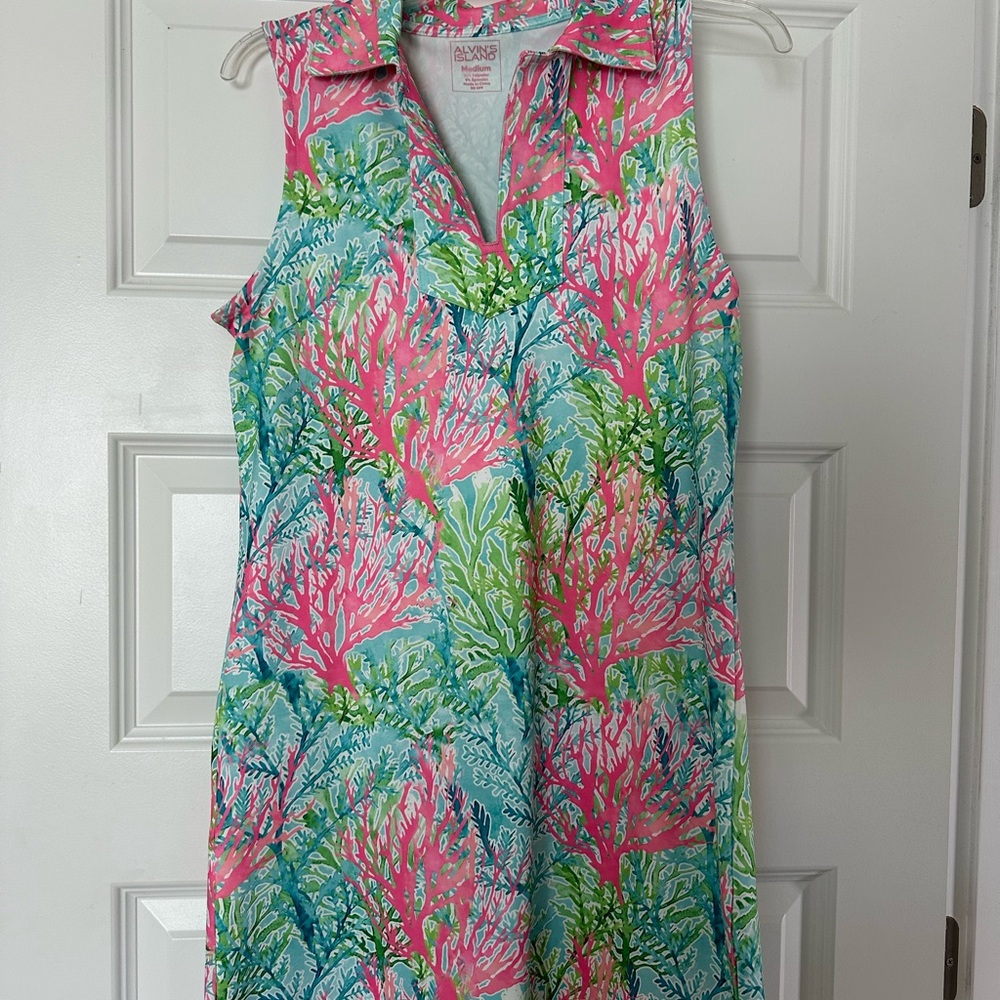 Coral Reef Print Dress - Pink & Aqua